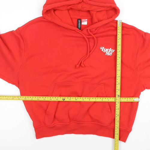 H&M Divided Women's Red Pullover Hoodie Size Small Lucky Me Print