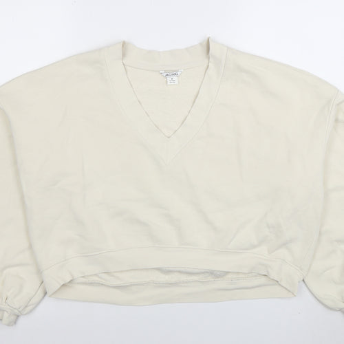 Monki Womens Beige V-Neck Pullover Sweatshirt Size 12 Cotton Blend