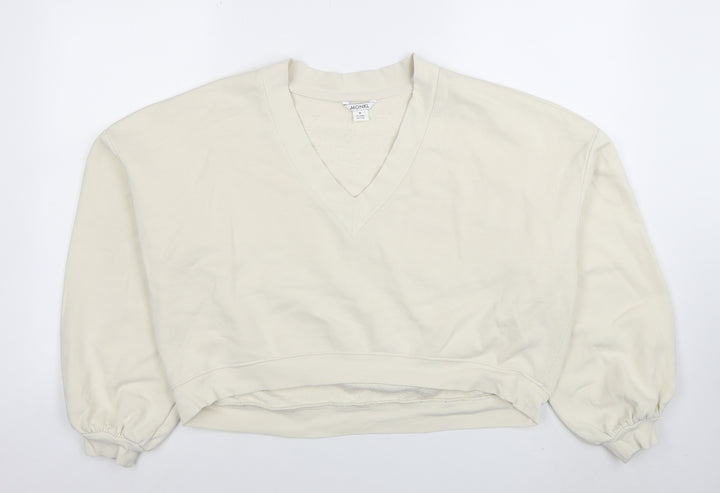 Monki Womens Beige V-Neck Pullover Sweatshirt Size 12 Cotton Blend
