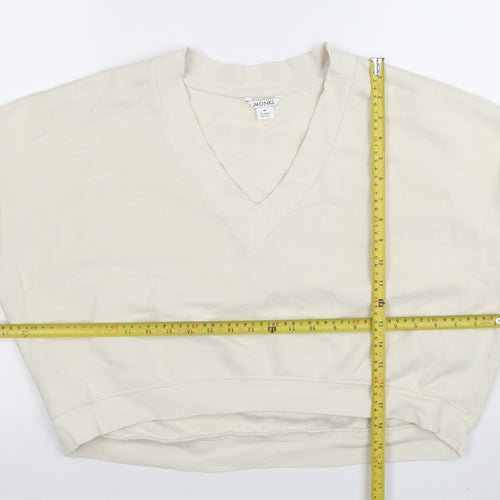 Monki Womens Beige V-Neck Pullover Sweatshirt Size 12 Cotton Blend