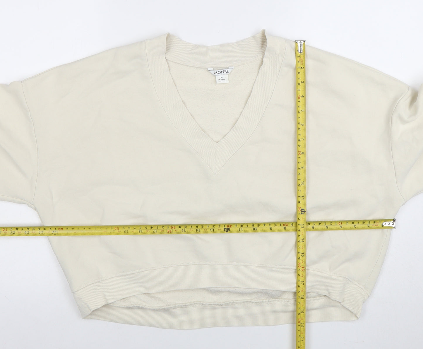 Monki Womens Beige V-Neck Pullover Sweatshirt Size 12 Cotton Blend