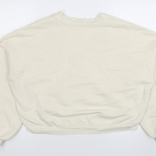Monki Womens Beige V-Neck Pullover Sweatshirt Size 12 Cotton Blend