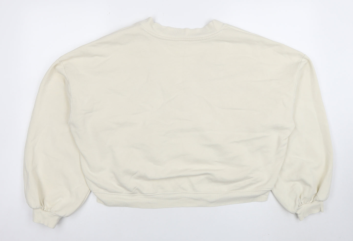 Monki Womens Beige V-Neck Pullover Sweatshirt Size 12 Cotton Blend
