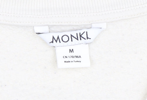 Monki Womens Beige V-Neck Pullover Sweatshirt Size 12 Cotton Blend