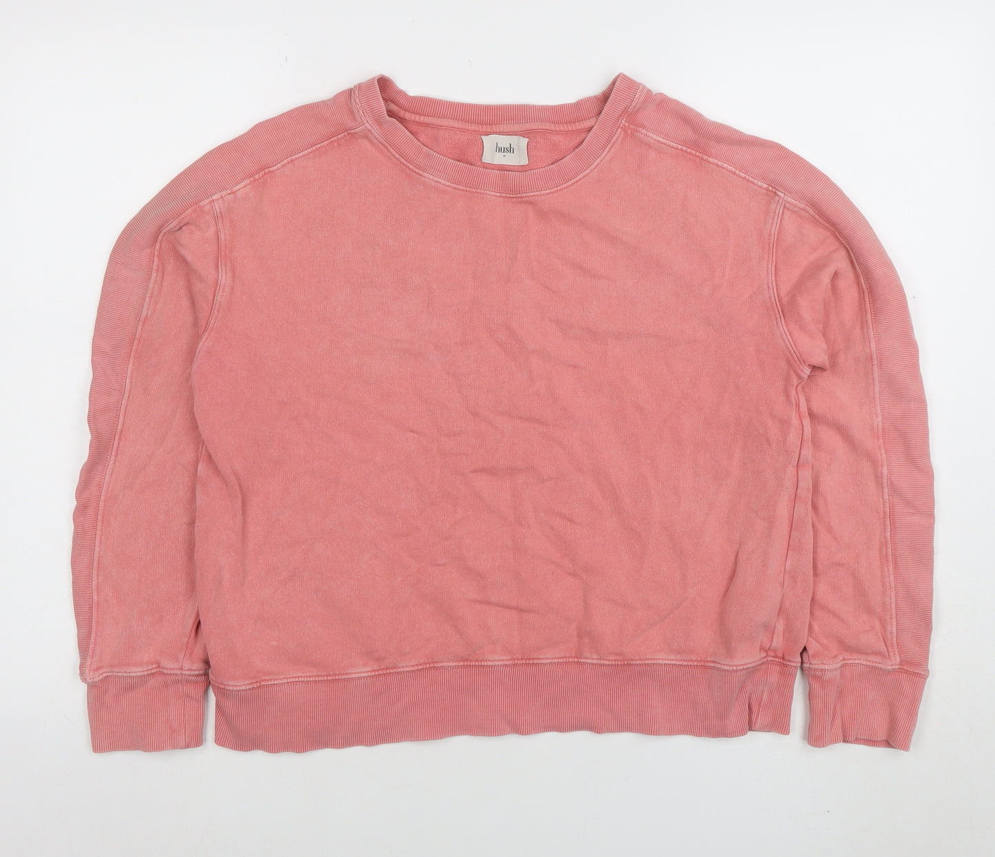 Hush Women Pink Cotton Pullover Sweatshirt M Relaxed Fit Crew Neck