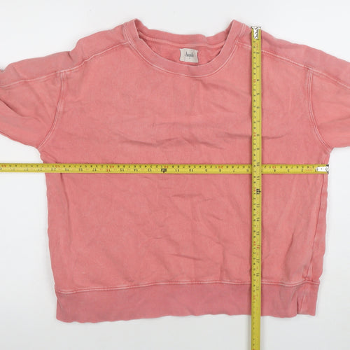Hush Women Pink Cotton Pullover Sweatshirt M Relaxed Fit Crew Neck