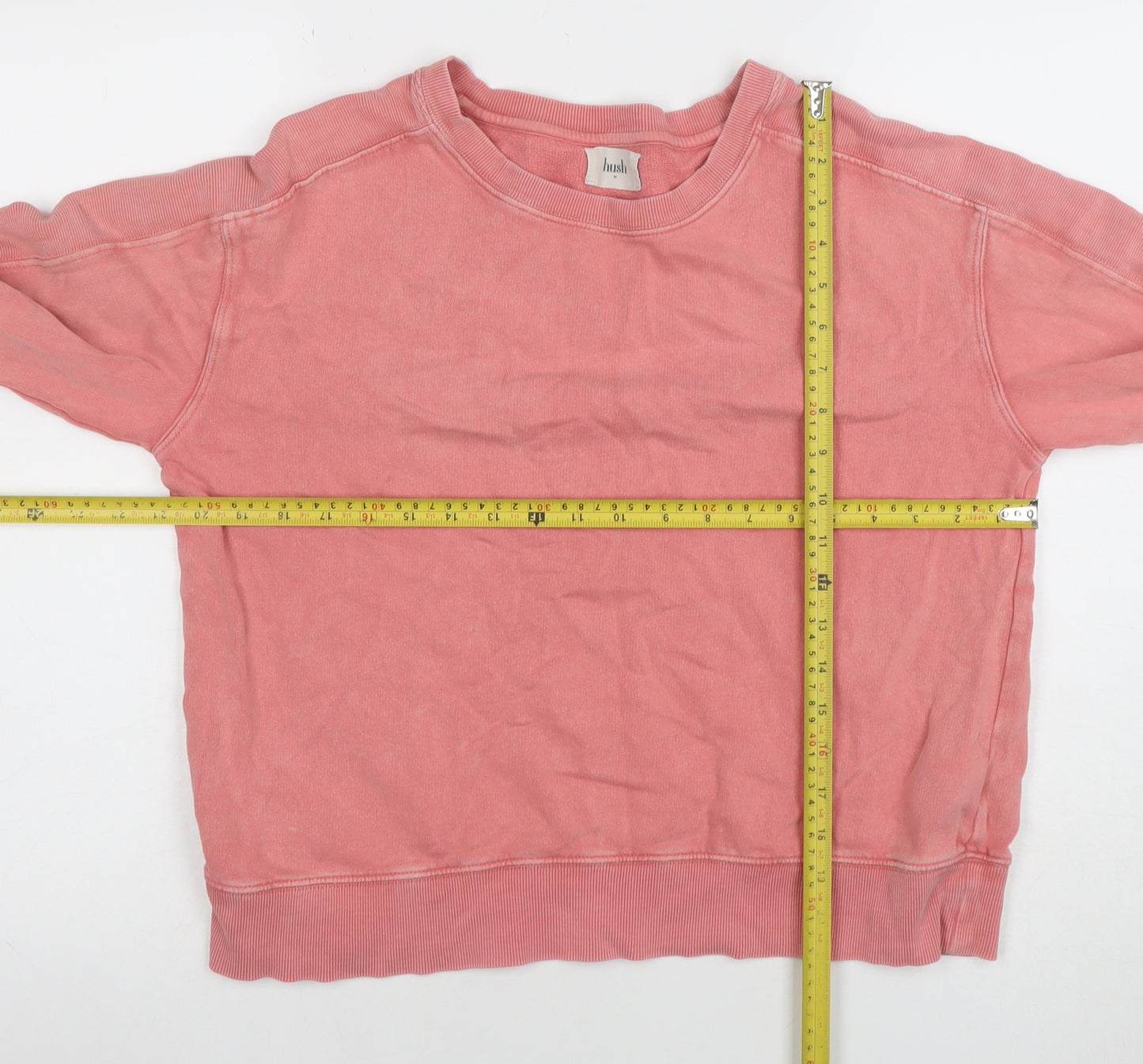 Hush Women Pink Cotton Pullover Sweatshirt M Relaxed Fit Crew Neck