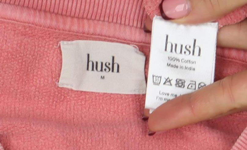 Hush Women Pink Cotton Pullover Sweatshirt M Relaxed Fit Crew Neck