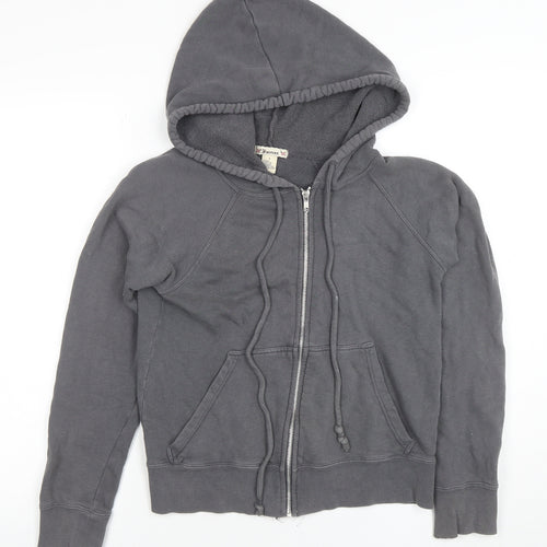 Forever Womens Grey Full Zip Hoodie Size S 100% Cotton Casual