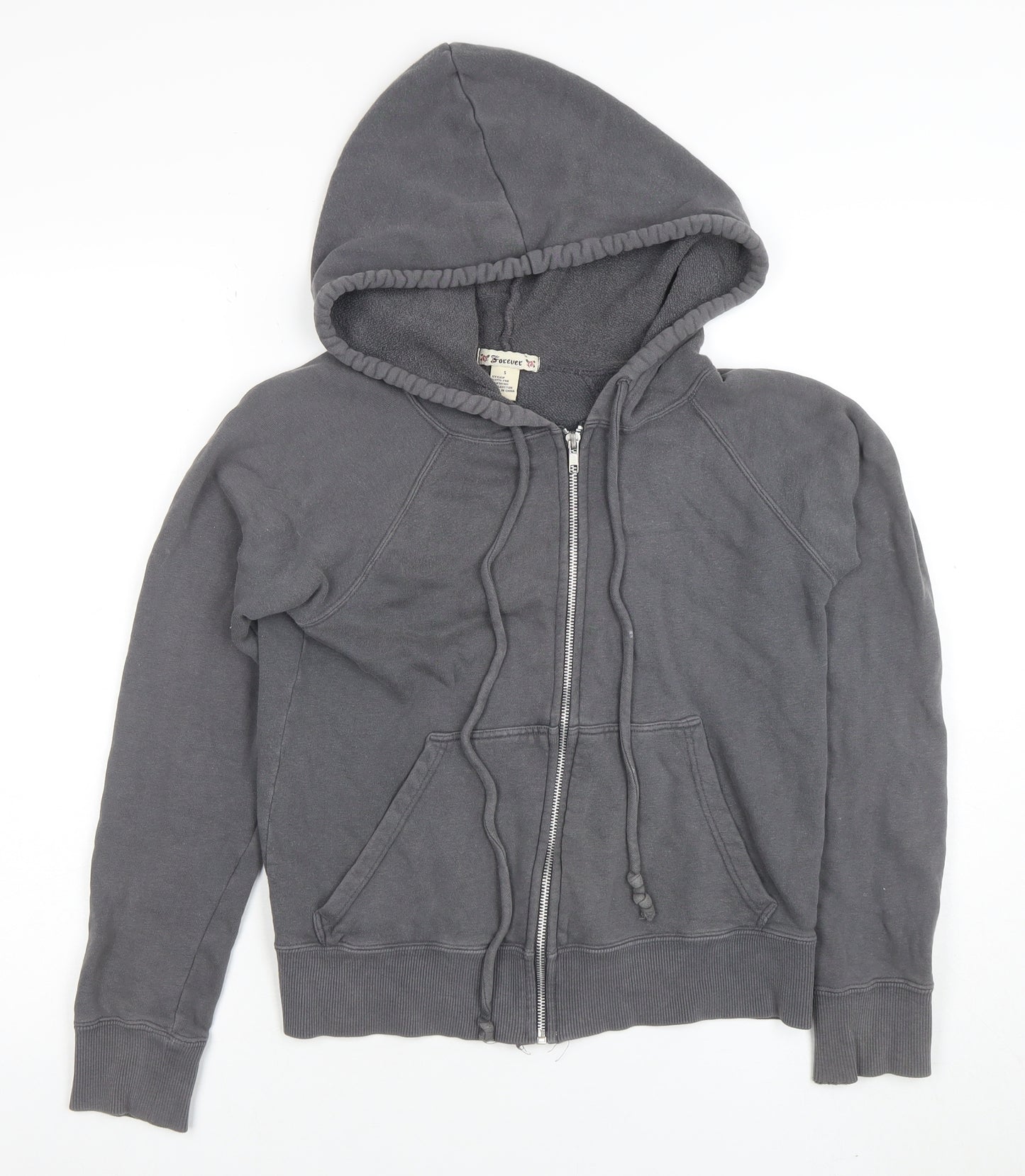 Forever Womens Grey Full Zip Hoodie Size S 100% Cotton Casual