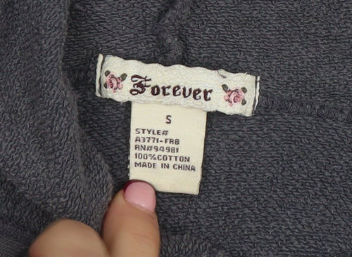 Forever Womens Grey Full Zip Hoodie Size S 100% Cotton Casual
