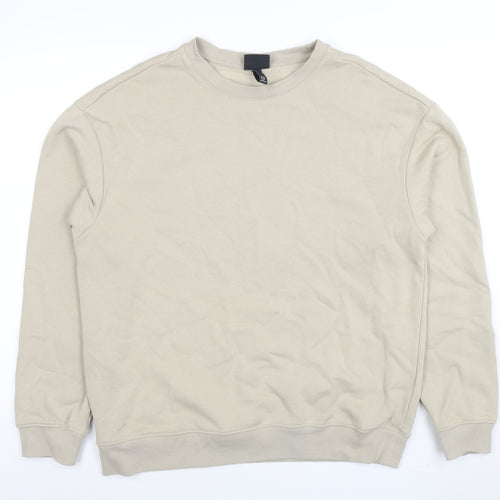 H&M Men Beige Relaxed Fit Cotton Blend Crew Neck Sweatshirt M
