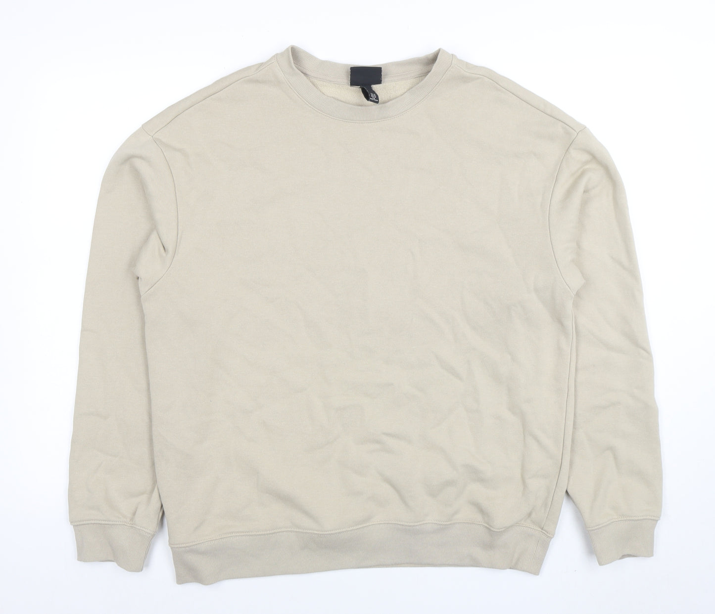 H&M Men Beige Relaxed Fit Cotton Blend Crew Neck Sweatshirt M