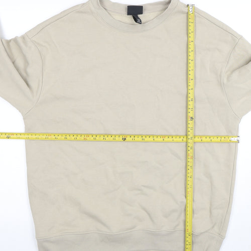 H&M Men Beige Relaxed Fit Cotton Blend Crew Neck Sweatshirt M