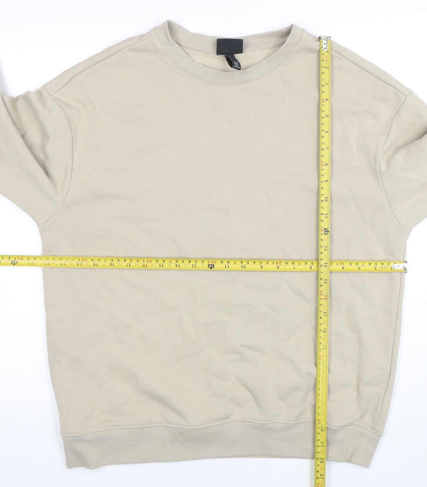 H&M Men Beige Relaxed Fit Cotton Blend Crew Neck Sweatshirt M
