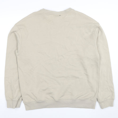 H&M Men Beige Relaxed Fit Cotton Blend Crew Neck Sweatshirt M