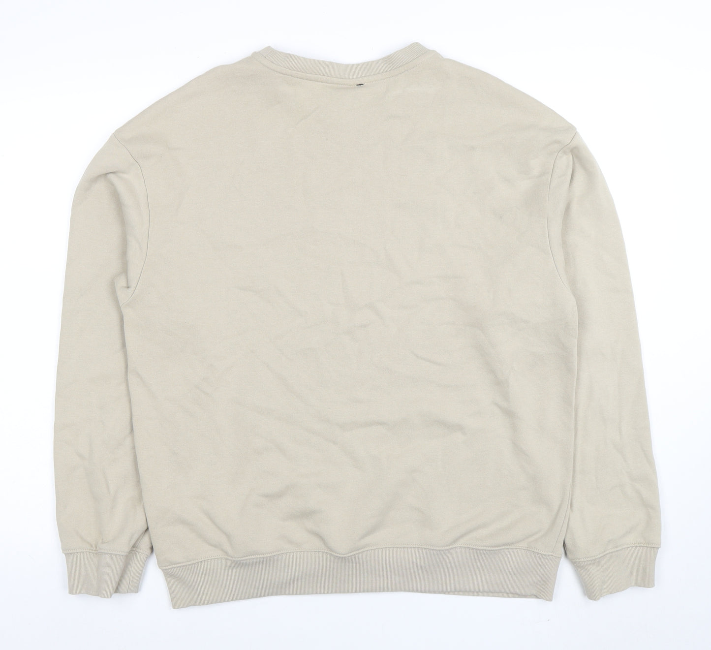 H&M Men Beige Relaxed Fit Cotton Blend Crew Neck Sweatshirt M