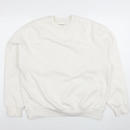 Pull&Bear Women's White Crew Neck Pullover Sweatshirt Size Small