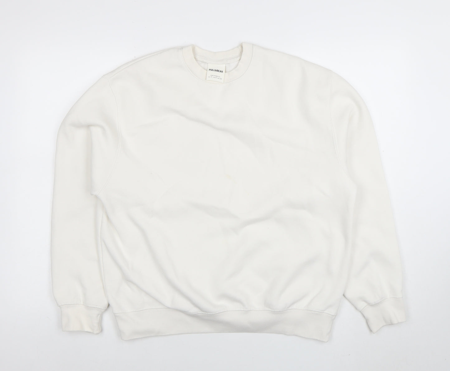 Pull&Bear Women's White Crew Neck Pullover Sweatshirt Size Small