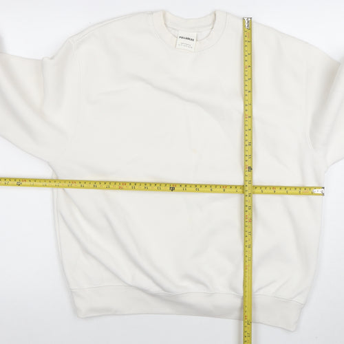 Pull&Bear Women's White Crew Neck Pullover Sweatshirt Size Small