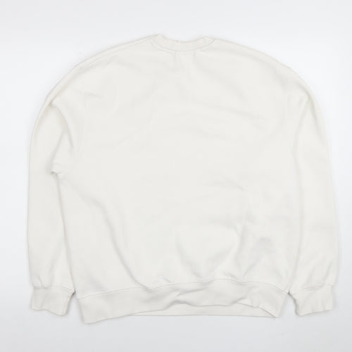 Pull&Bear Women's White Crew Neck Pullover Sweatshirt Size Small