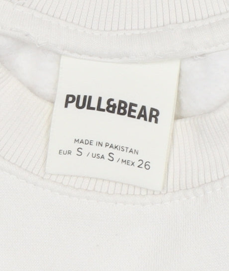 Pull&Bear Women's White Crew Neck Pullover Sweatshirt Size Small