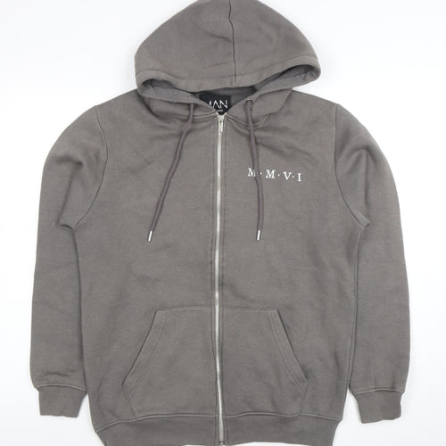 boohooMAN Men's Grey Full Zip Hoodie Size S Cotton Blend