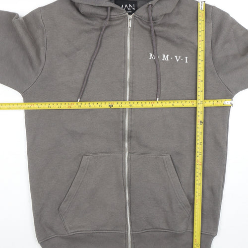 boohooMAN Men's Grey Full Zip Hoodie Size S Cotton Blend