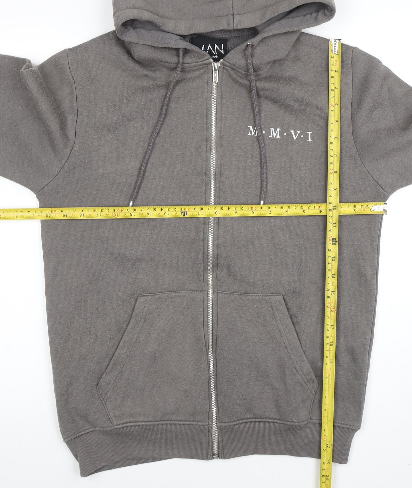 boohooMAN Men's Grey Full Zip Hoodie Size S Cotton Blend