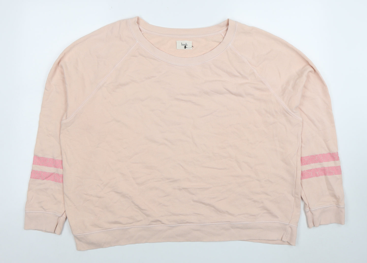 Hush Womens Beige Pink Stripe XL Organic Cotton Pullover Sweatshirt