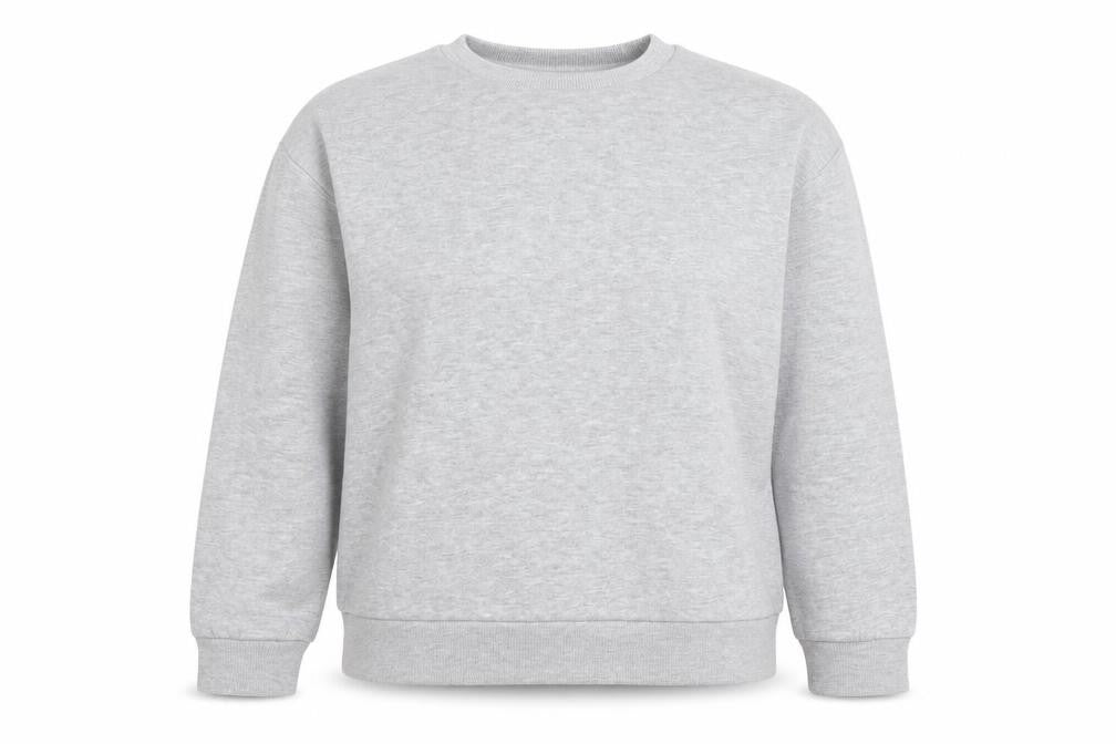 Front view of Sinsay women’s grey pullover sweatshirt, size M, cotton blend