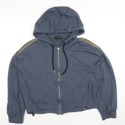 EVA KAYAN Women Blue Full Zip Hooded Sweatshirt Size 14 Cotton