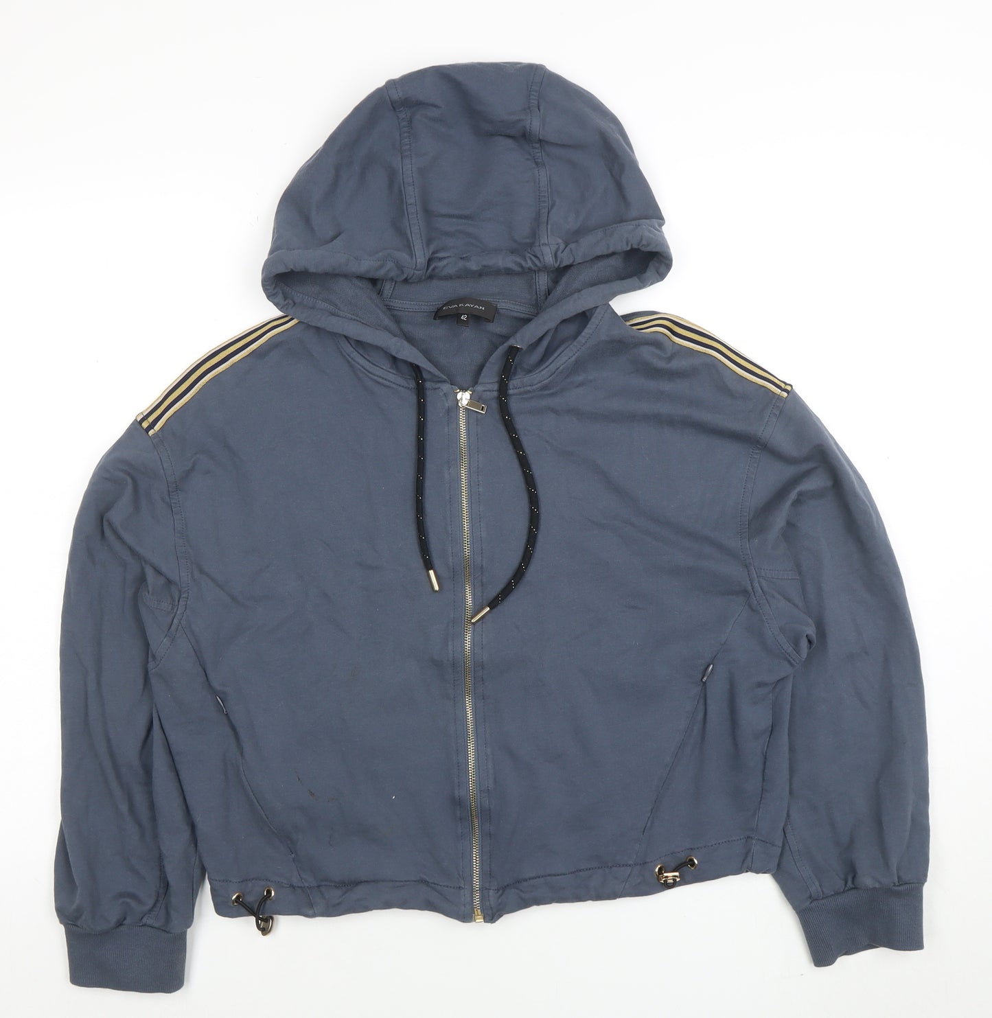 EVA KAYAN Women Blue Full Zip Hooded Sweatshirt Size 14 Cotton