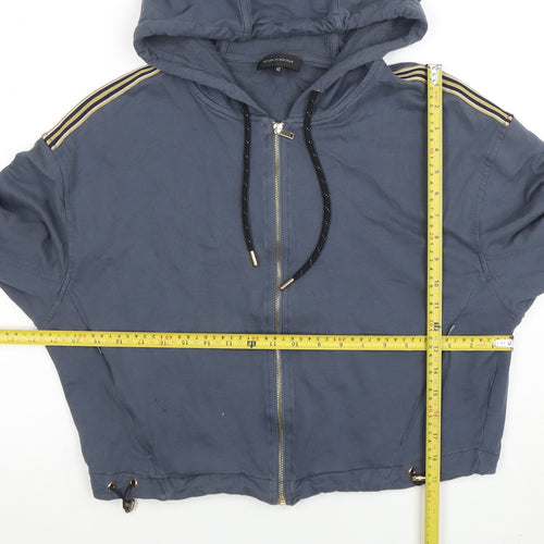 EVA KAYAN Women Blue Full Zip Hooded Sweatshirt Size 14 Cotton