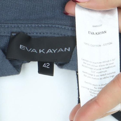 EVA KAYAN Women Blue Full Zip Hooded Sweatshirt Size 14 Cotton