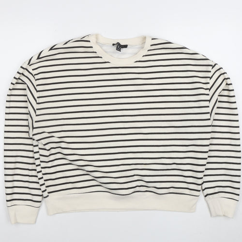 New Look Women Ivory Black Striped Pullover Sweatshirt M