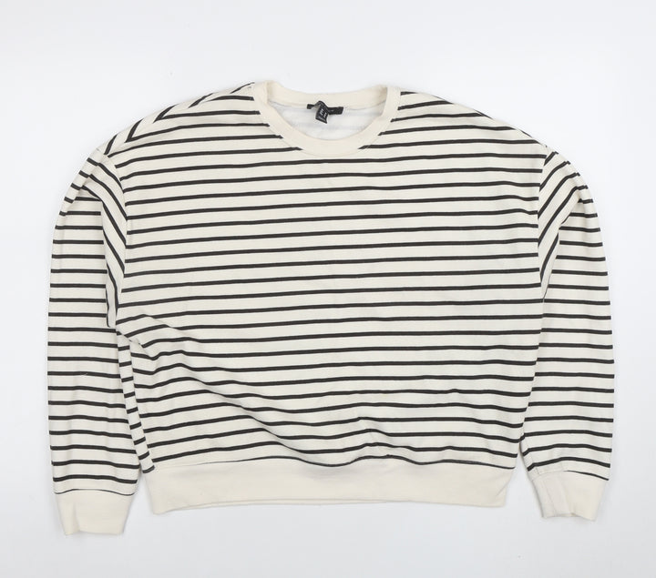 New Look Women Ivory Black Striped Pullover Sweatshirt M