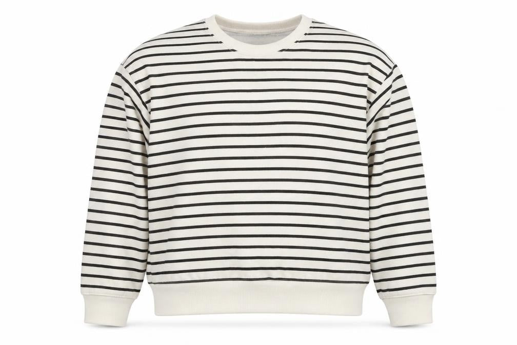 Front view of New Look Women Ivory Black Striped Pullover Sweatshirt M