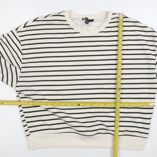 New Look Women Ivory Black Striped Pullover Sweatshirt M