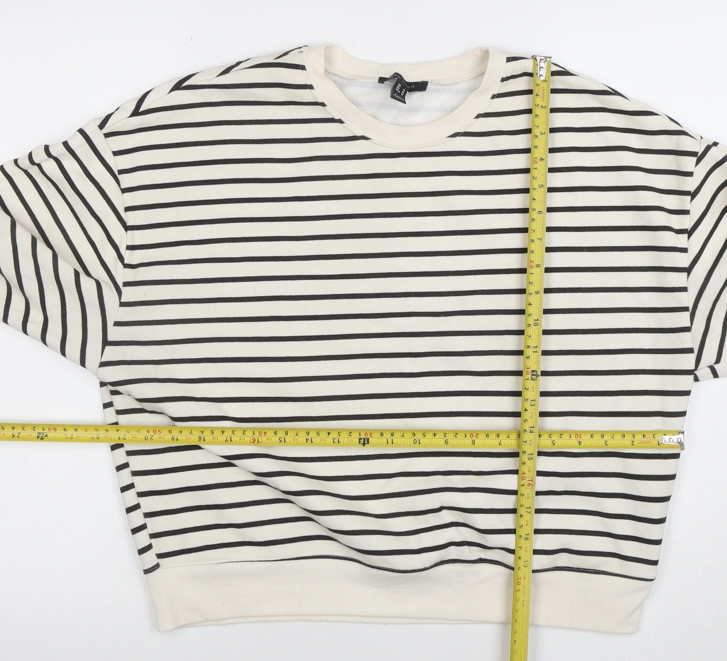 New Look Women Ivory Black Striped Pullover Sweatshirt M