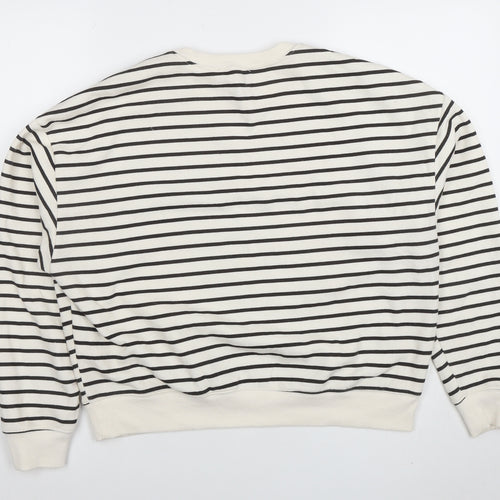New Look Women Ivory Black Striped Pullover Sweatshirt M