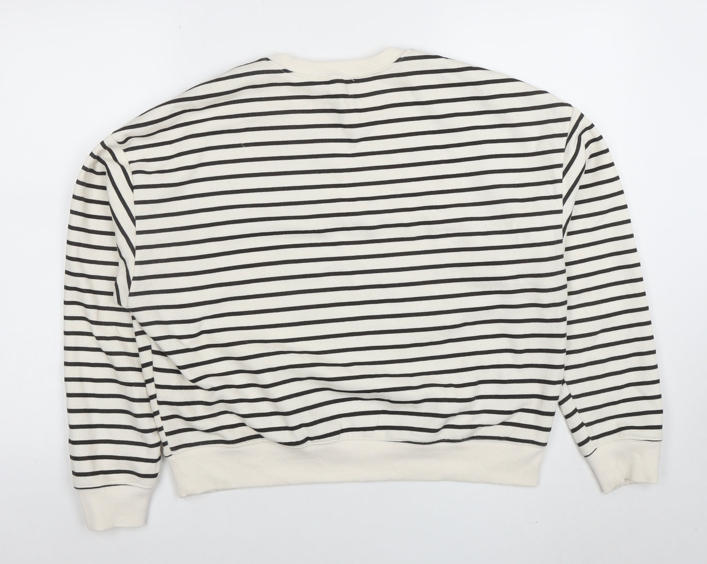 New Look Women Ivory Black Striped Pullover Sweatshirt M