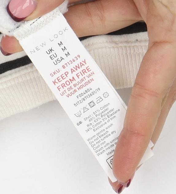 New Look Women Ivory Black Striped Pullover Sweatshirt M