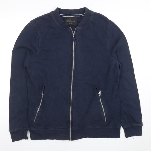 River Island Men's Blue Full Zip Cotton Sweatshirt Size M
