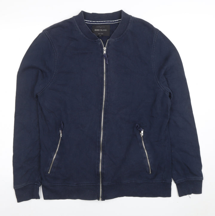 River Island Men's Blue Full Zip Cotton Sweatshirt Size M