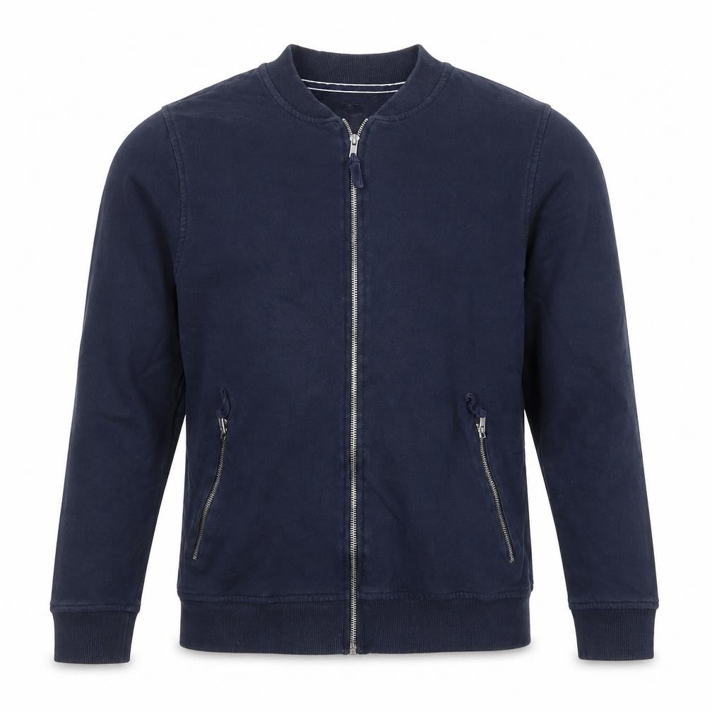 Front view of River Island Men's Blue Full Zip Cotton Sweatshirt, size M