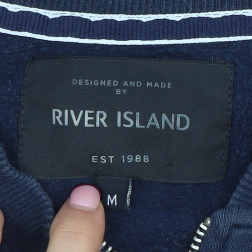 River Island Men's Blue Full Zip Cotton Sweatshirt Size M