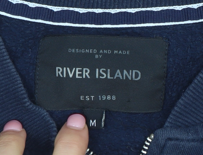 River Island Men's Blue Full Zip Cotton Sweatshirt Size M