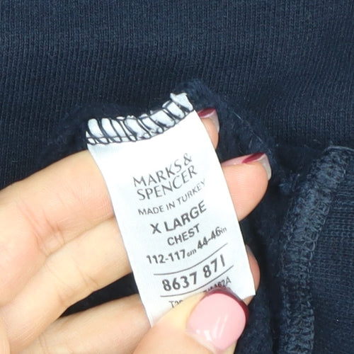 Marks and Spencer Men's Blue XL Cotton Crew Neck Sweatshirt