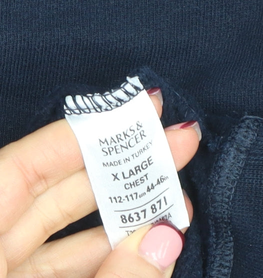 Marks and Spencer Men's Blue XL Cotton Crew Neck Sweatshirt